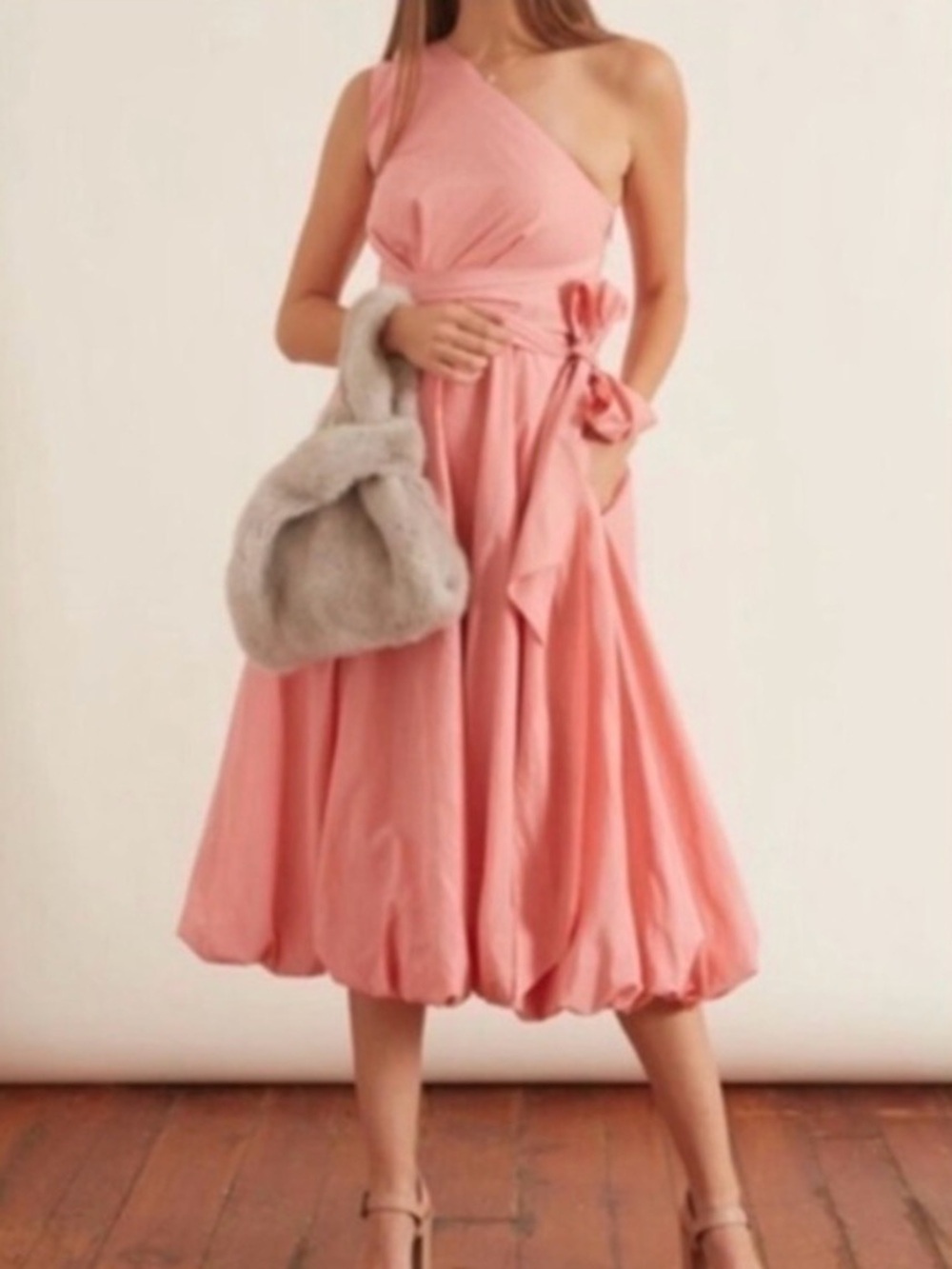 TIBI Dress Taffeta One Shoulder
Italian Sporty Nylon Bubble in Pink PERFECT cond